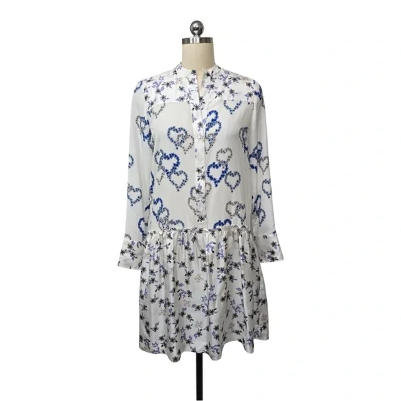 Sandro Paris Silk Heart Floral Print Drop Waist Shirt Dress Size 36 US 4 Luxury - Picture 2 of 9